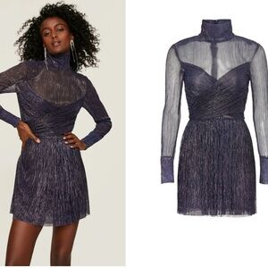 Sabina Musayev Small Adriana Dress Mini Purple Turtleneck Hourglass Long Sleeve